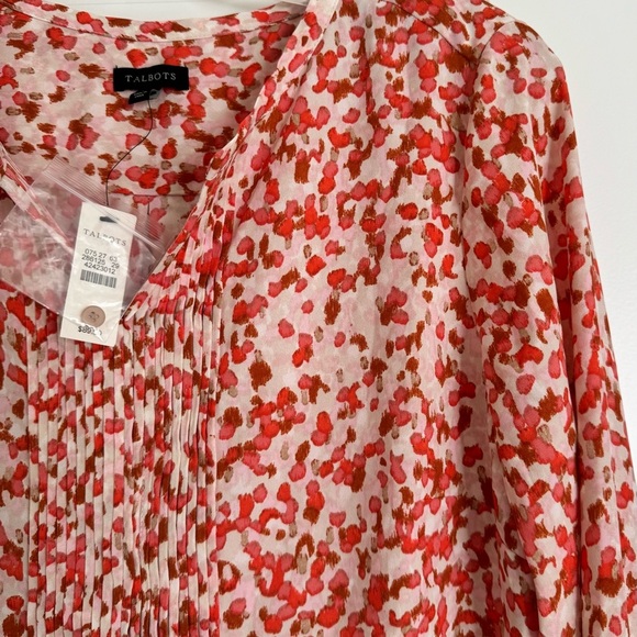 TALBOTS Orange Coral Abstract Patterned Pintucked Career Blouse Size S NWT $90 - Picture 8 of 11